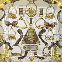 Hermes Vintage Brown Silk Scarf Etriers 1964 Francoise de la Perriere