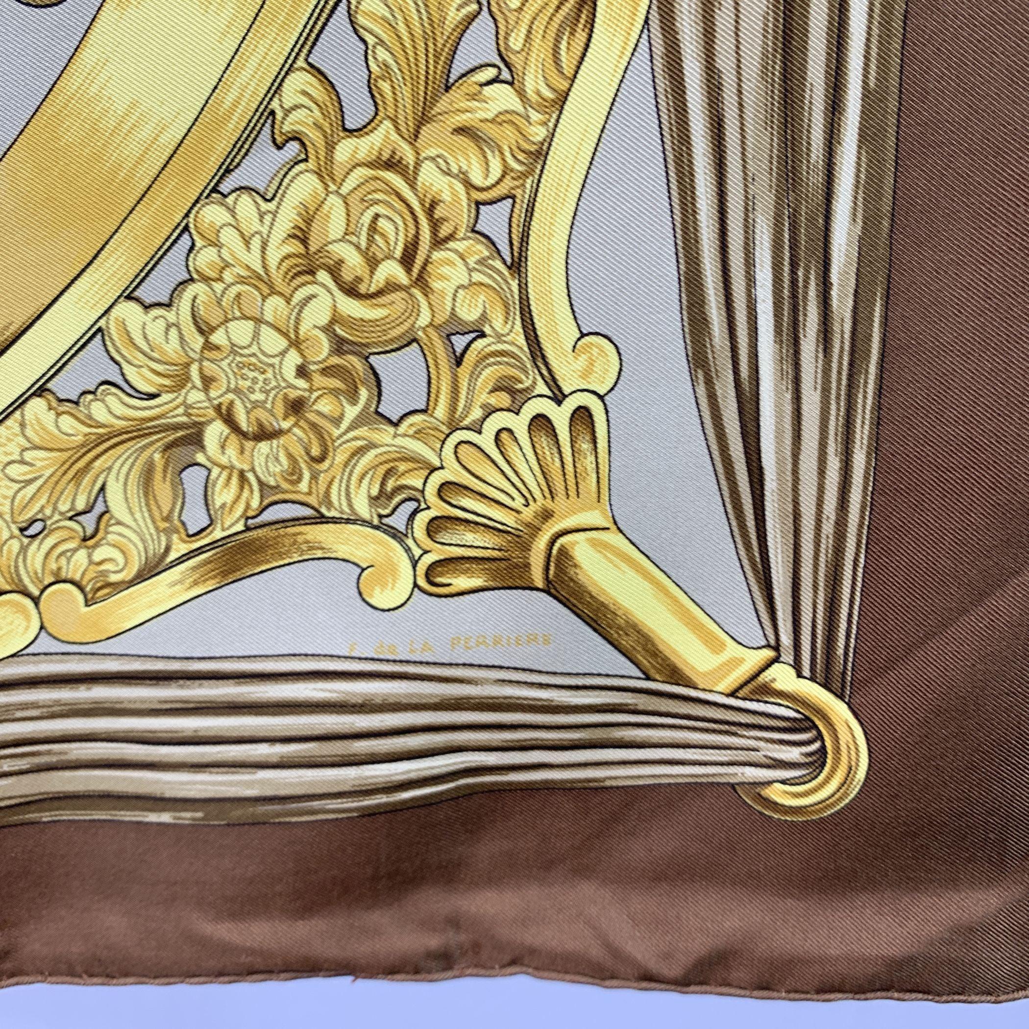 Women's Hermes Vintage Brown Silk Scarf Etriers 1964 Francoise de la Perriere For Sale