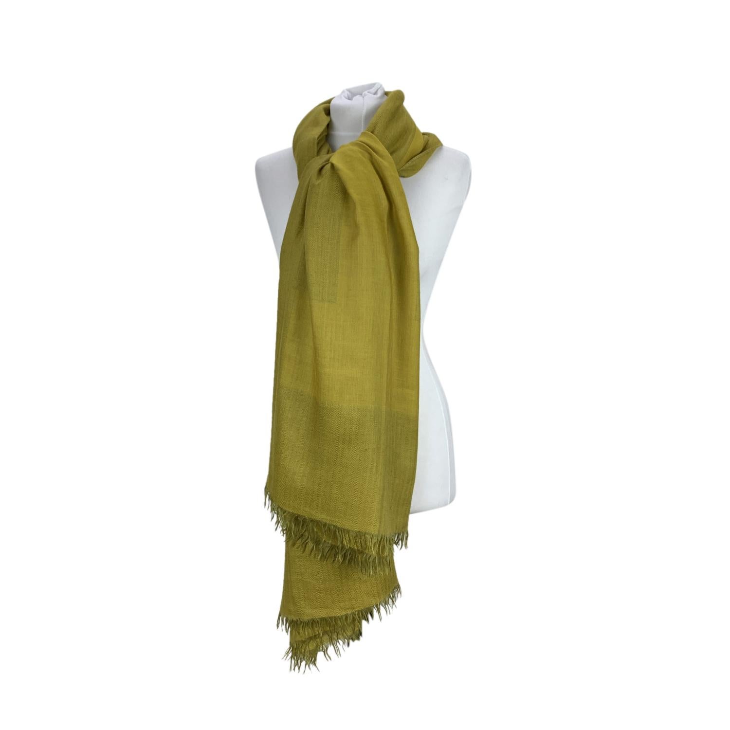 Hermes Green Yellow Cashmere Wool H Pattern Large Scarf Shawl In Good Condition In Rome, Rome