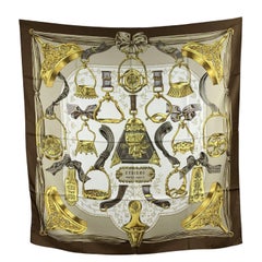 Hermes Vintage Brown Silk Scarf Etriers 1964 Francoise de la Perriere