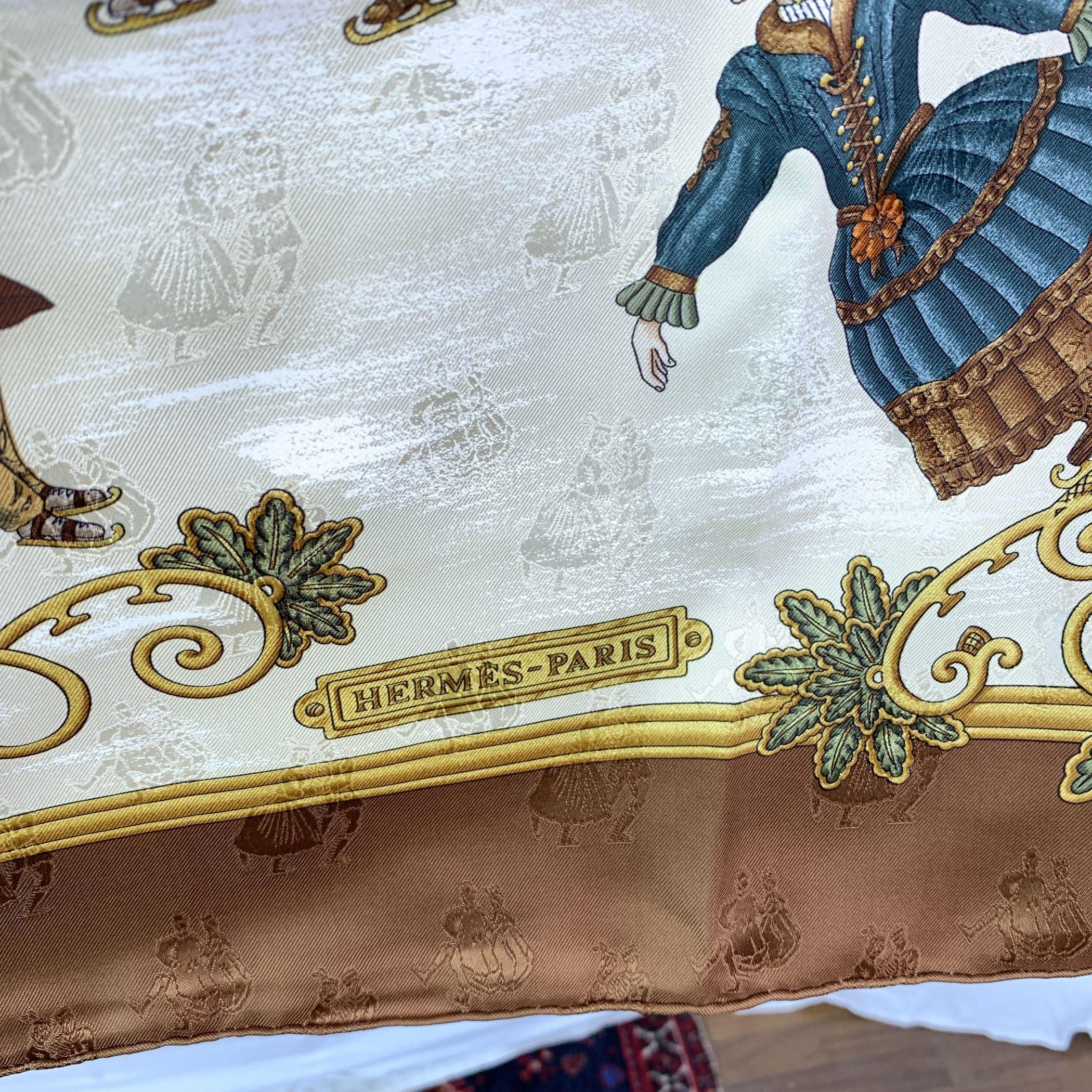 da uomo o donna Hermes Vintage Sciarpa di seta marrone Joies d'Hiver 1992 Joachim Metz in vendita