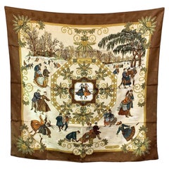 Hermes Vintage Brown Silk Scarf Joies d’Hiver 1992 Joachim Metz