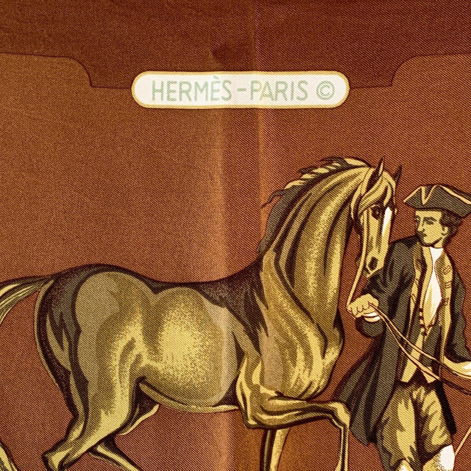 Women's Hermes Vintage Brown Silk Scarf Parc Royal 1974 Francoise Heron