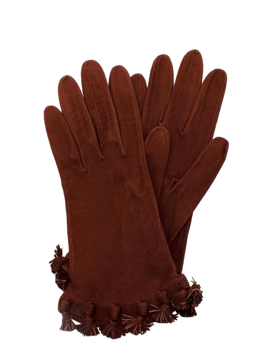 Hermes Vintage Brown Suede Tassel Gloves In Excellent Condition In London, GB