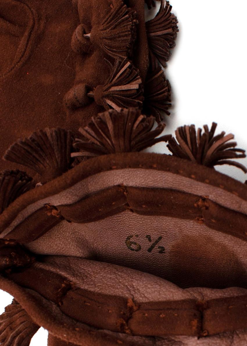 Hermes Vintage Brown Suede Tassel Gloves 2