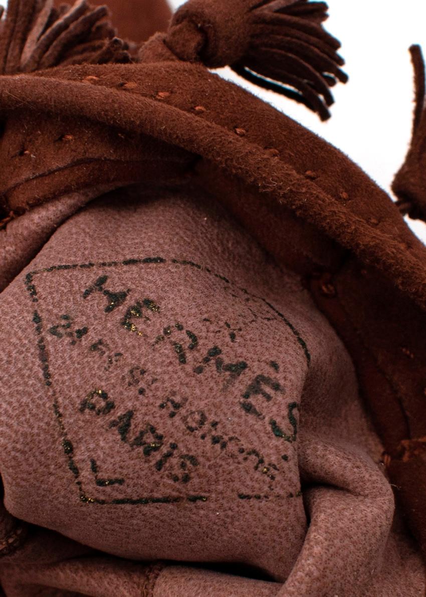 Hermes Vintage Brown Suede Tassel Gloves 3