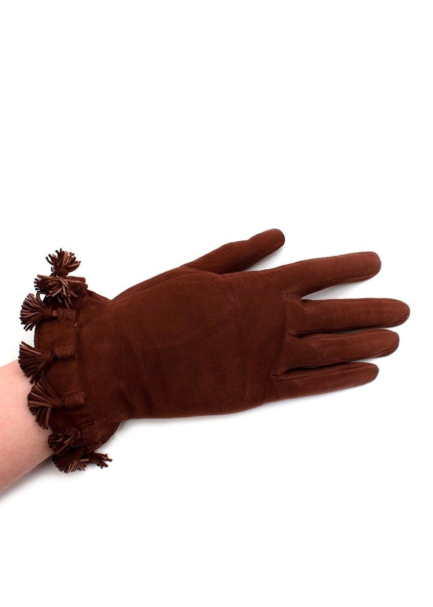 Hermes Vintage Brown Suede Tassel Gloves 4