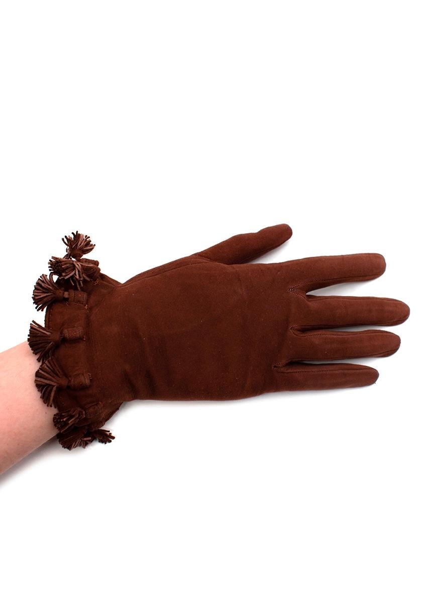 Hermes Vintage Brown Suede Tassel Gloves 5