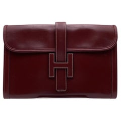 Hermes Vintage Burgundy Leather Jige 29 cm Clutch Bag Pochette