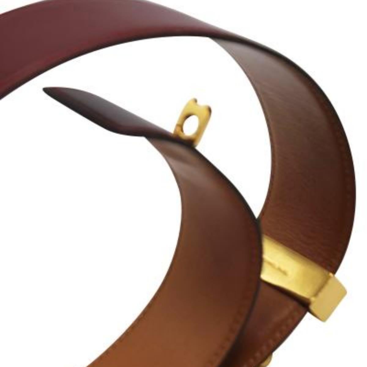 Women's Hermes Vintage Burgundy Leather Medor Belt with Gold Hardware 
