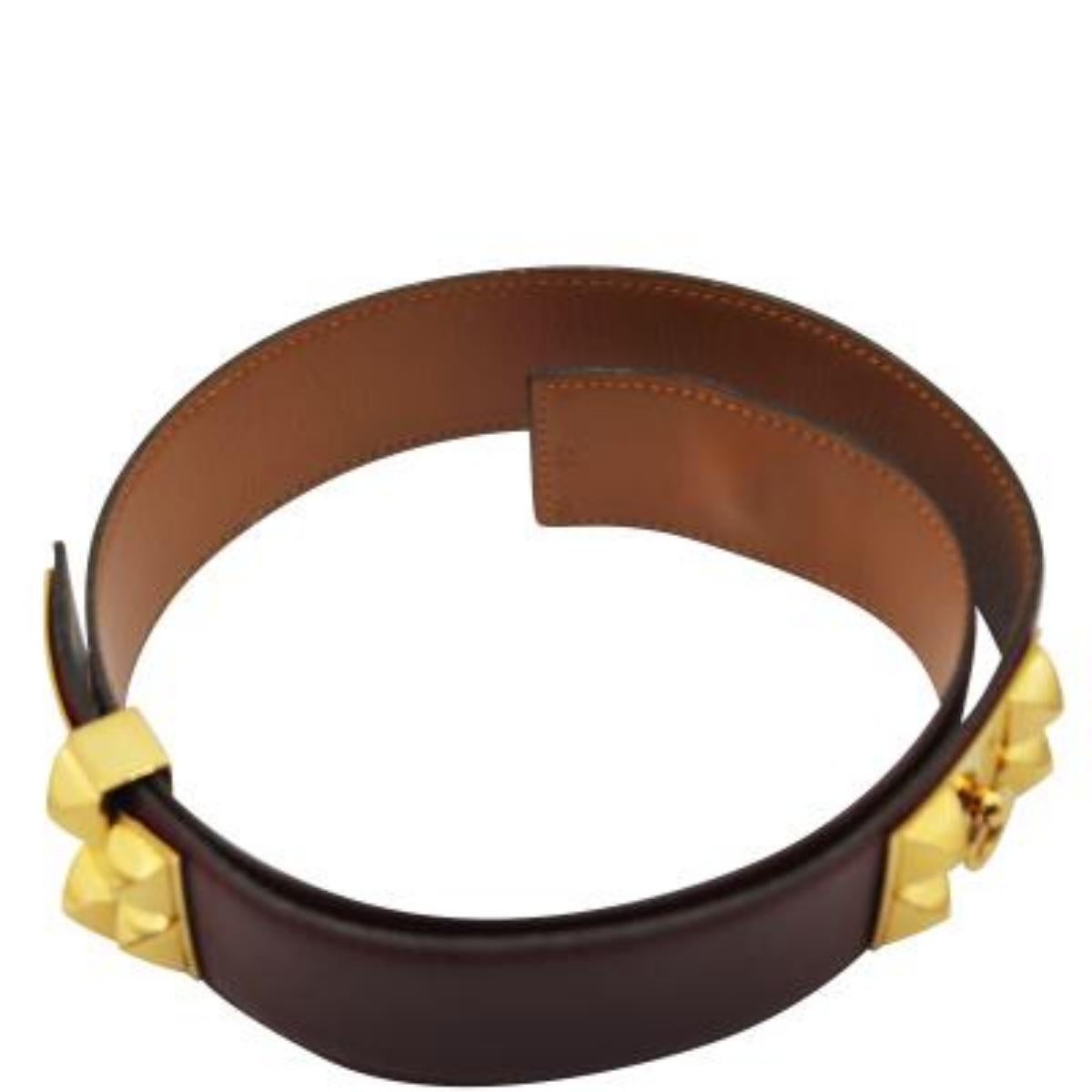 Hermes Vintage Burgundy Leather Medor Belt with Gold Hardware  1