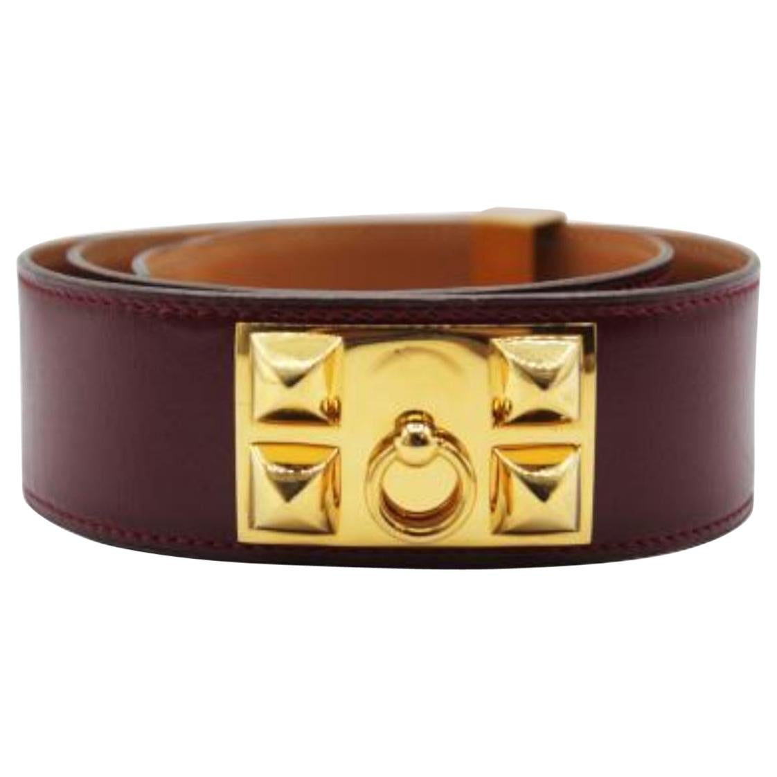 Hermes Vintage Burgundy Leather Medor Belt with Gold Hardware 