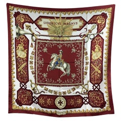 Hermes Vintage Burgundy Silk Scarf Ludovicus Magnus de la Perriere