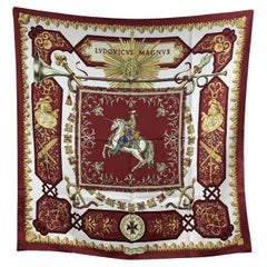 Hermes Vintage Burgundy Silk Scarf Ludovicus Magnus de la Perriere