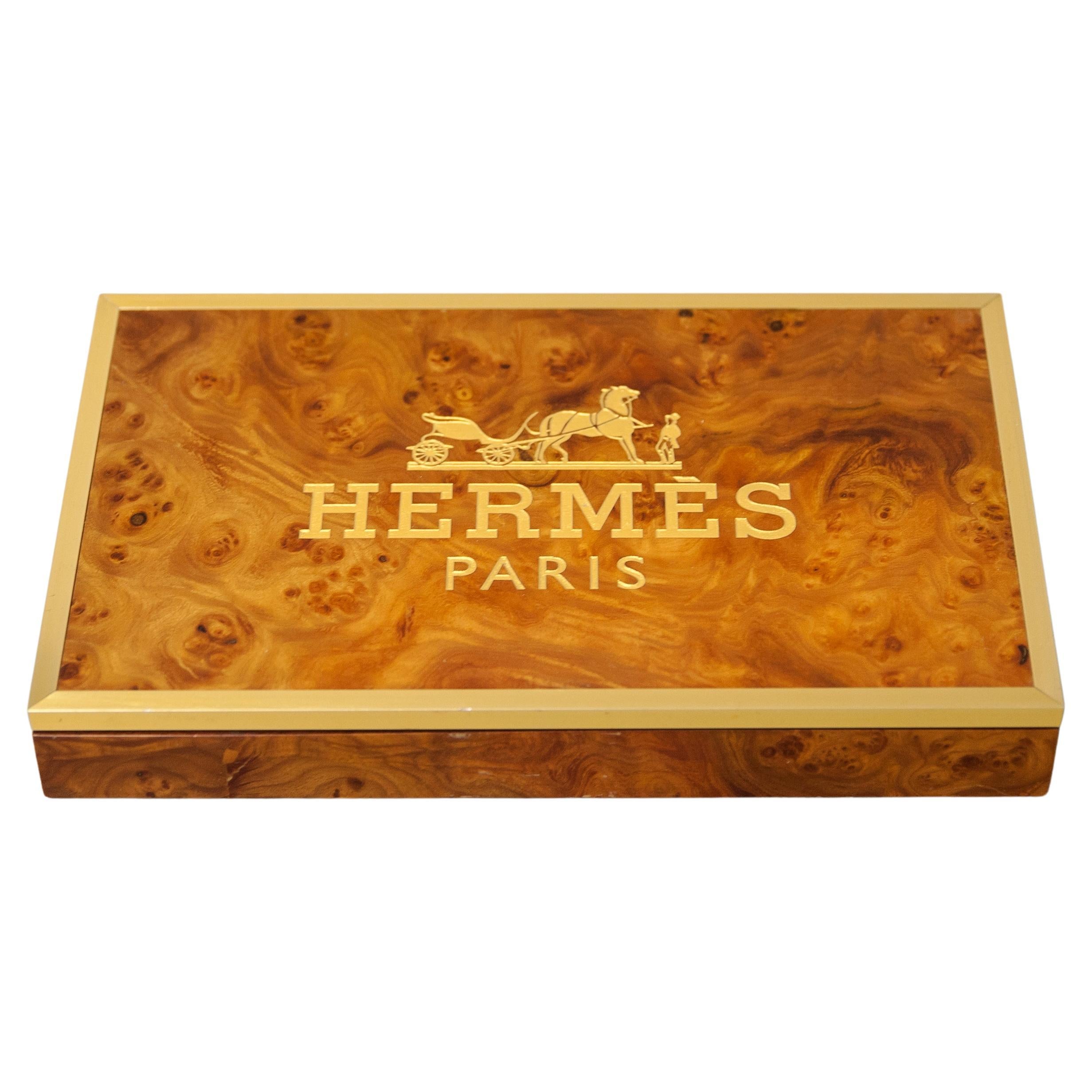 Hermes Vintage Burl Wood Poker Chip Box 1970s