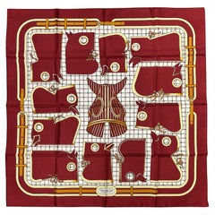 Hermes Vintage Camails Silk Scarf in Maroon c1974