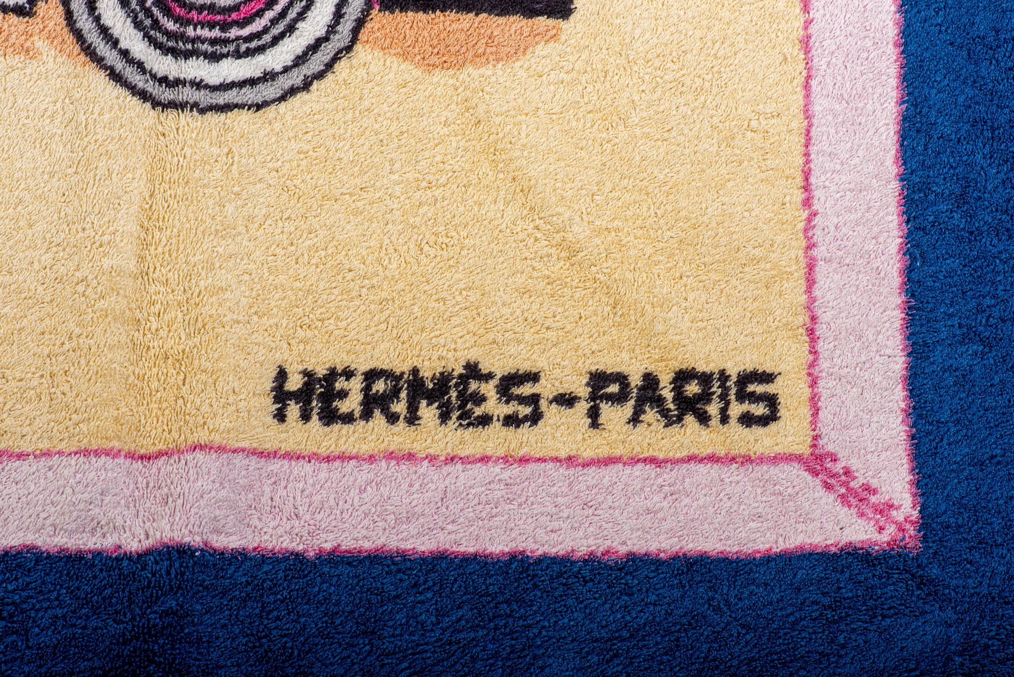 Hermès Vintage Car Blue Beach Towel In Good Condition In West Hollywood, CA