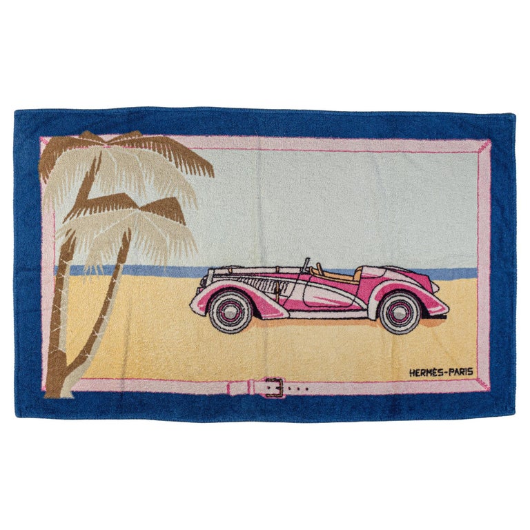 Hermès Vintage Car Blue Beach Towel For Sale at 1stDibs