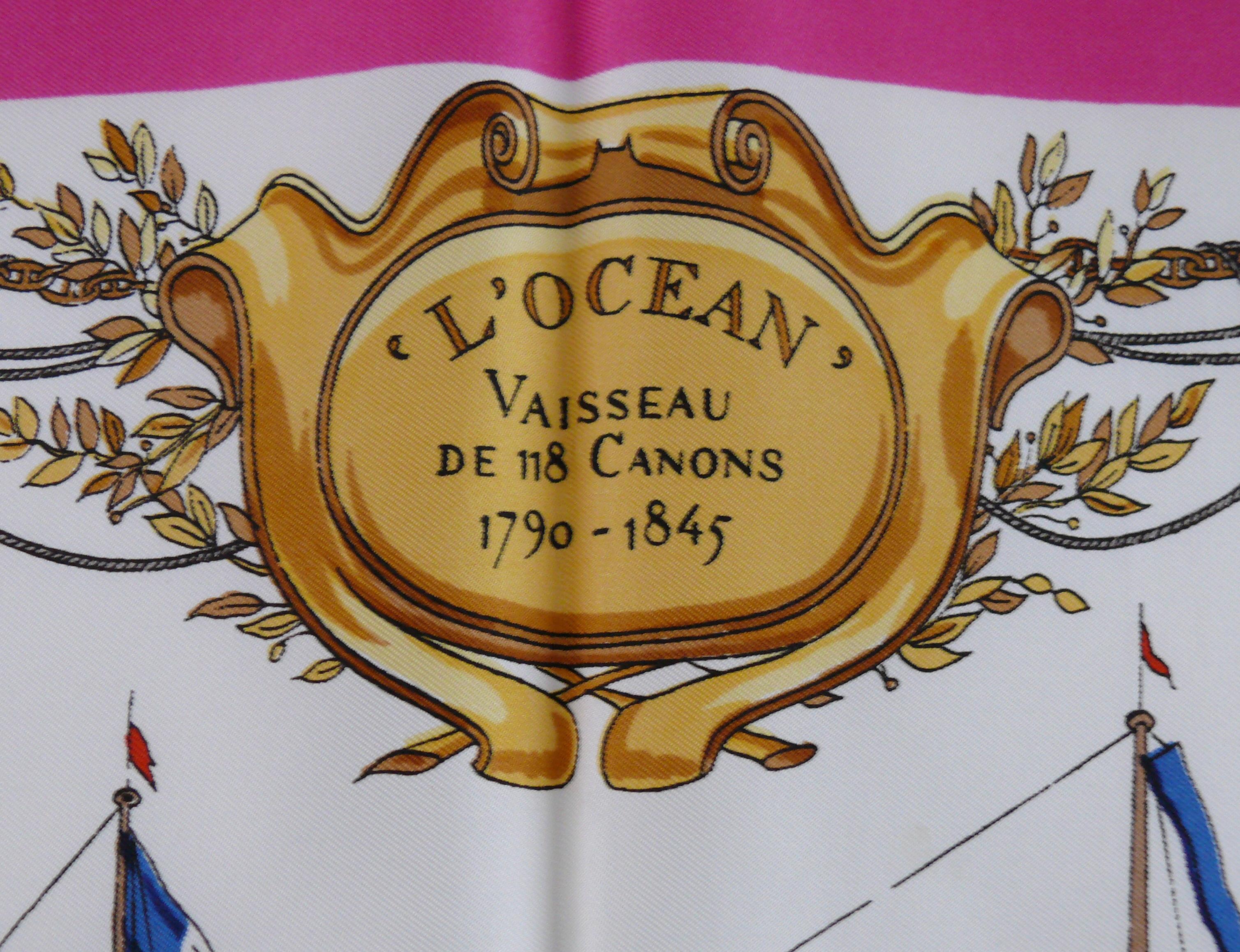 HERMES Vintage Carre Scarf L'Ocean by Philippe Ledoux In Good Condition For Sale In Nice, FR