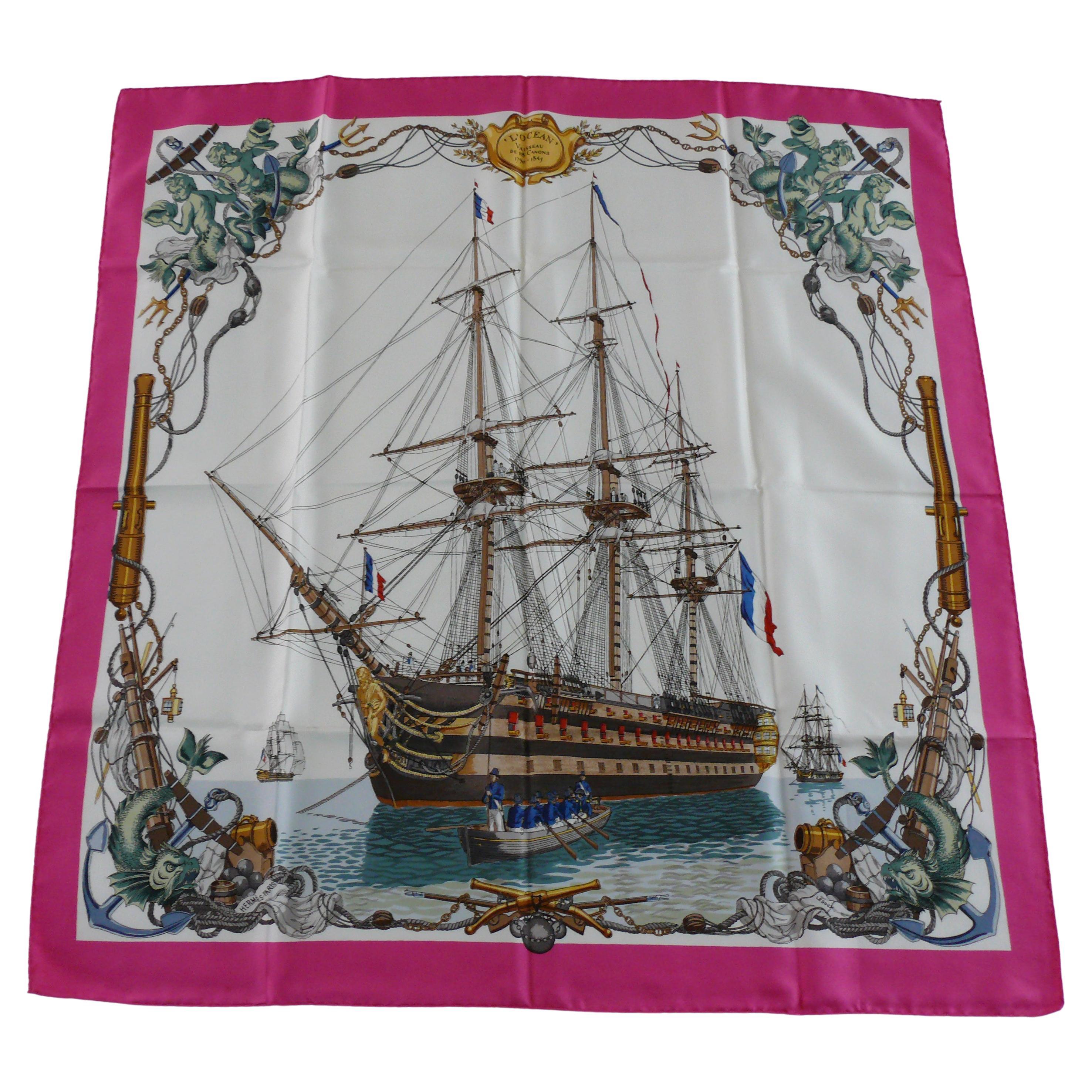 HERMES Vintage Carre Scarf L'Ocean by Philippe Ledoux For Sale
