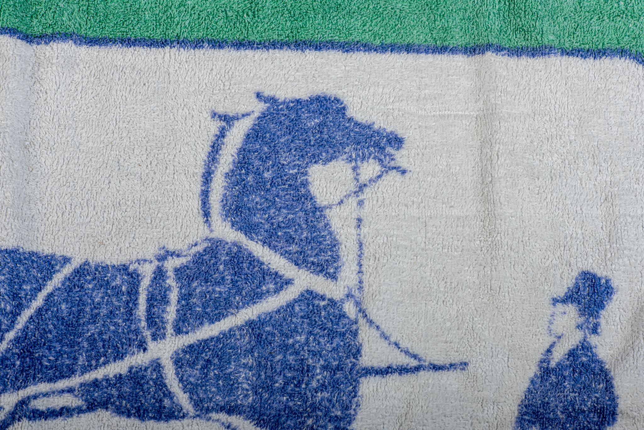 Hermes Vintage Carriage Blue Beach Towel In Good Condition For Sale In West Hollywood, CA