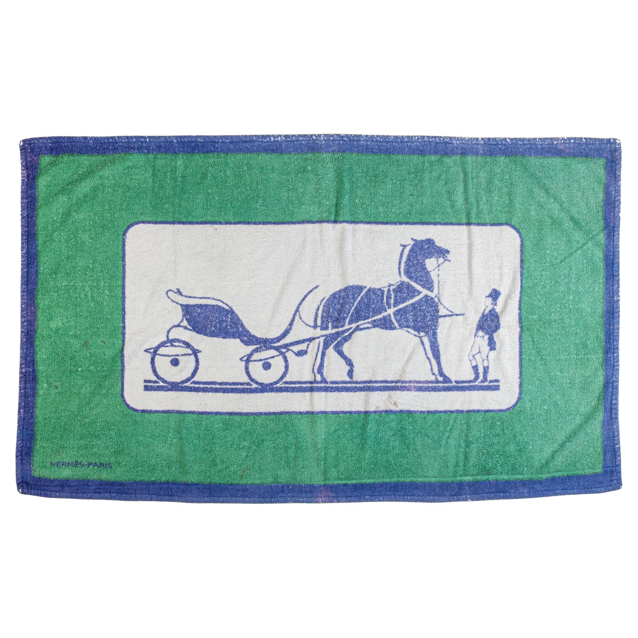 Blaues Vintage-Strandhandtuch von Hermes mit Kutsche im Angebot