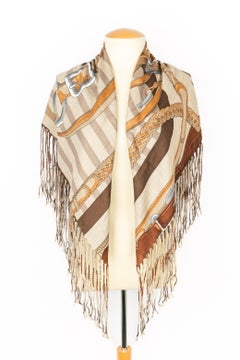 Hermès Vintage Cashmere Foulard 'Coaching' Square Scarf with Fringes