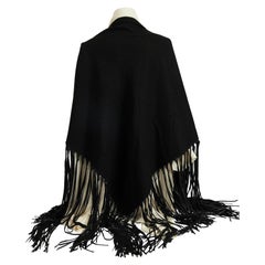 Hermès Retro Cashmere Leather Fringe Black Shawl