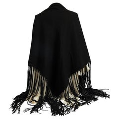 Hermès Vintage Cashmere Leather Fringe Black Shawl