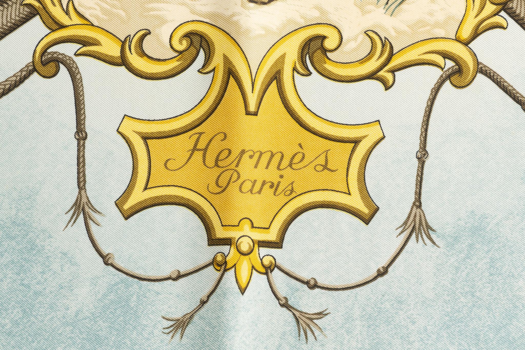 Hermès Vintage Celeste Hunting Scarf For Sale 1