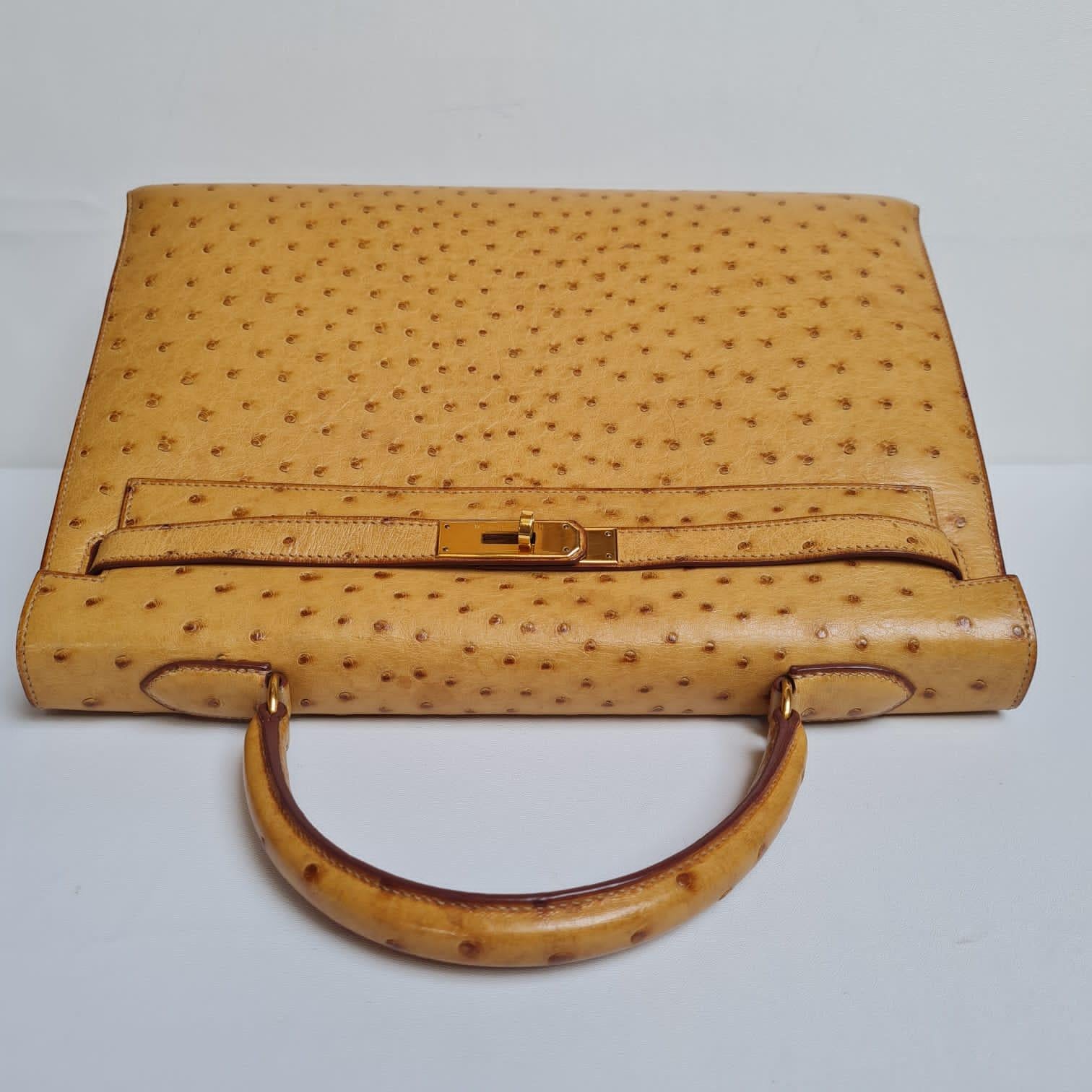 Hermes Vintage Chestnut Brown Ostrich Kelly 35 Bag 7