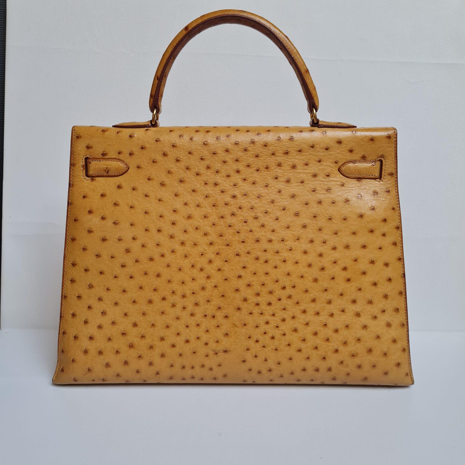 Women's or Men's Hermes Vintage Chestnut Brown Ostrich Kelly 35 Bag