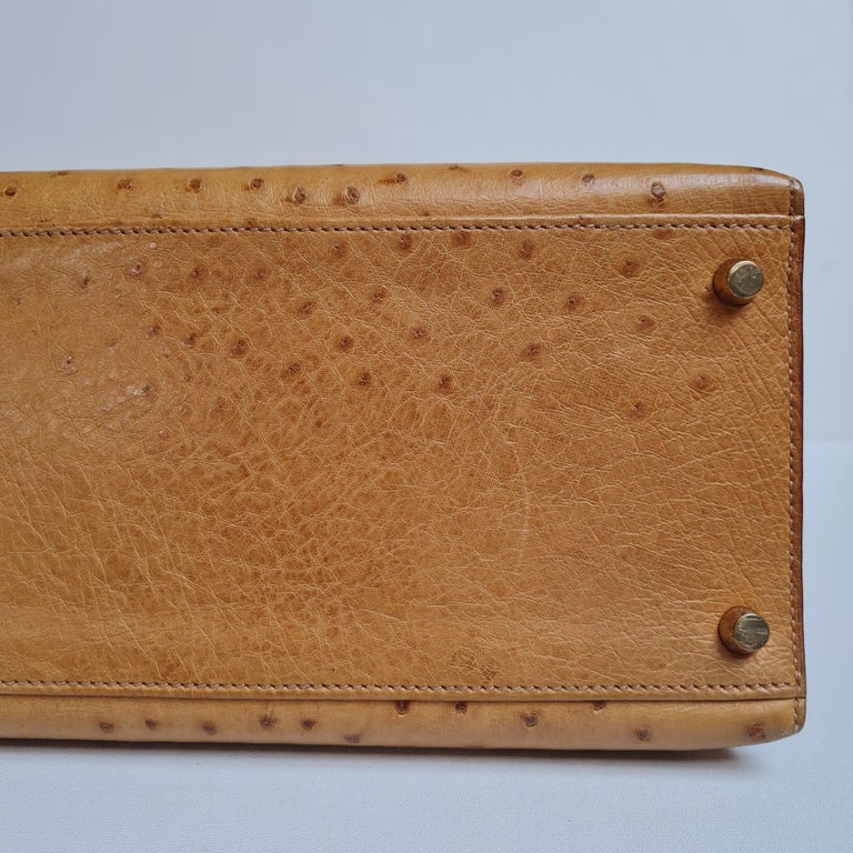 Hermes Vintage Chestnut Brown Ostrich Kelly 35 Bag For Sale at 1stDibs
