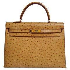 Hermes Vintage Chestnut Brown Ostrich Kelly 35 Bag