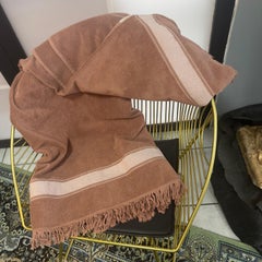 Hermès Vintage Chocolate Brown Terry Towel with Tonal Logo Border and Fringe - M