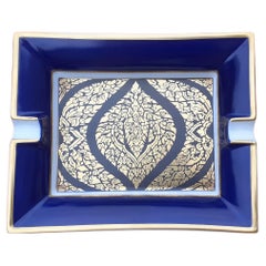 Hermès Vintage Zigarren-Aschenbecher Blau und Golden in Porzellan
