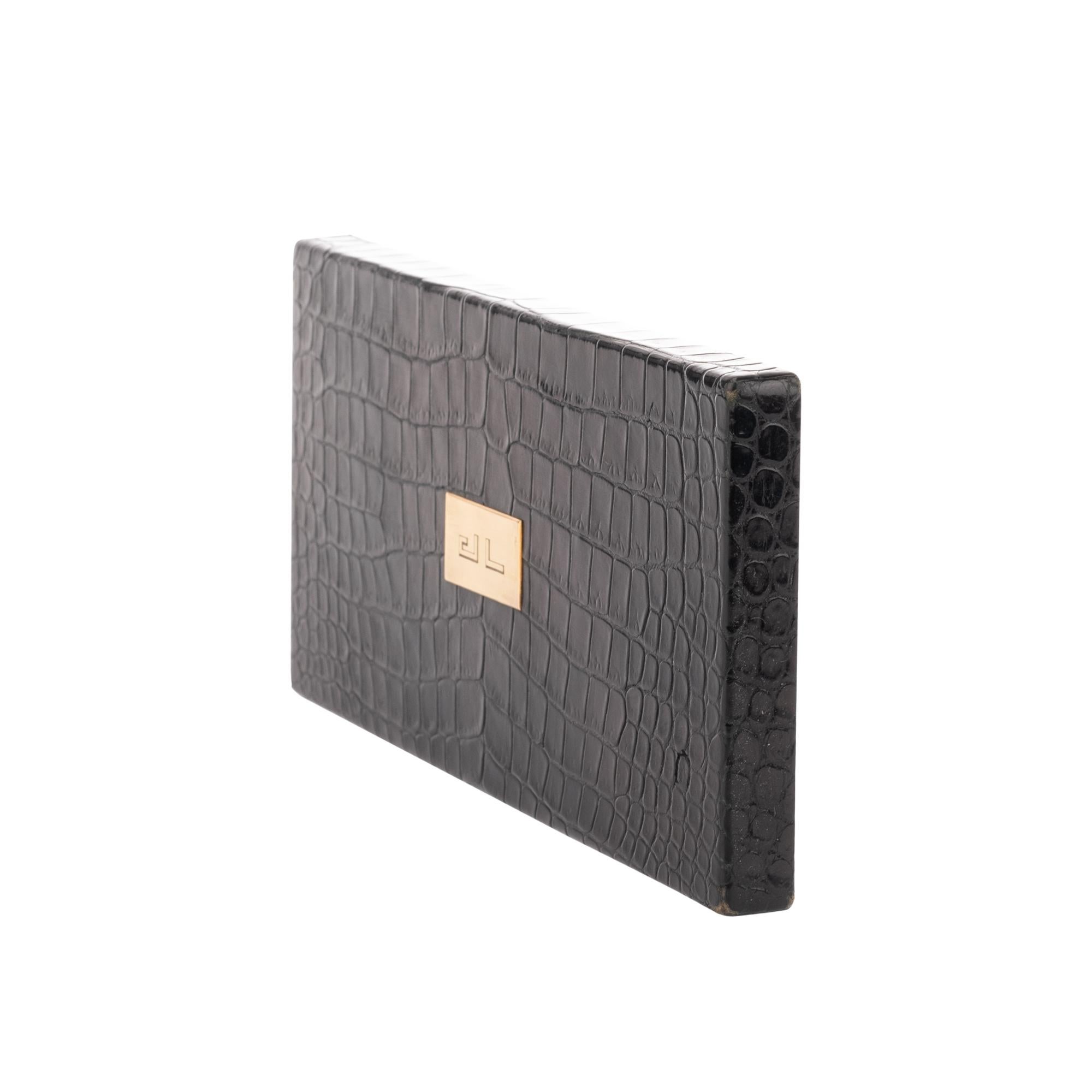 Black Hermès vintage cigarette box in black crocodile leather !
