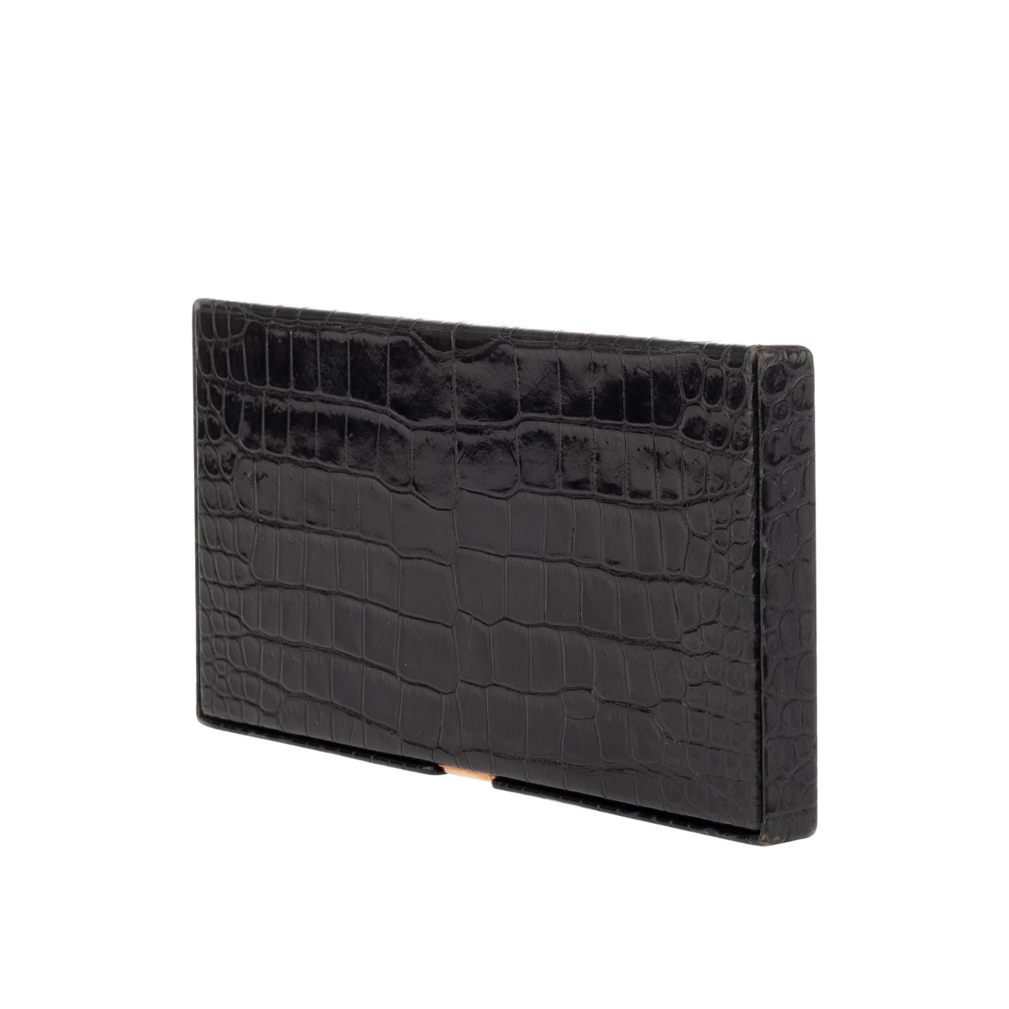 Hermès vintage cigarette box in black crocodile leather ! In Good Condition In Paris, IDF
