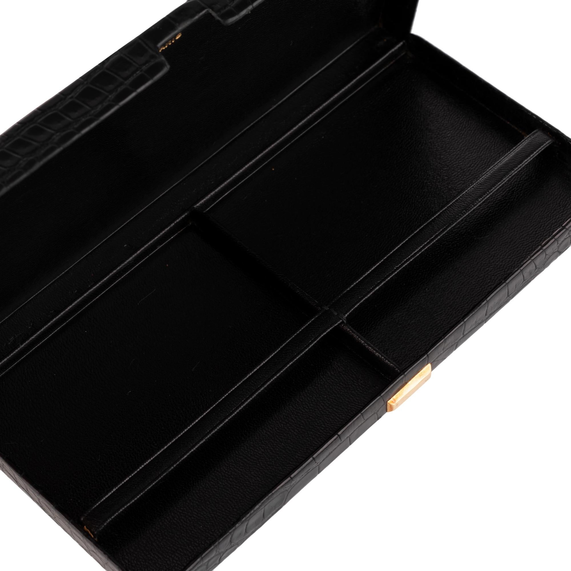 Hermès vintage cigarette box in black crocodile leather ! 2