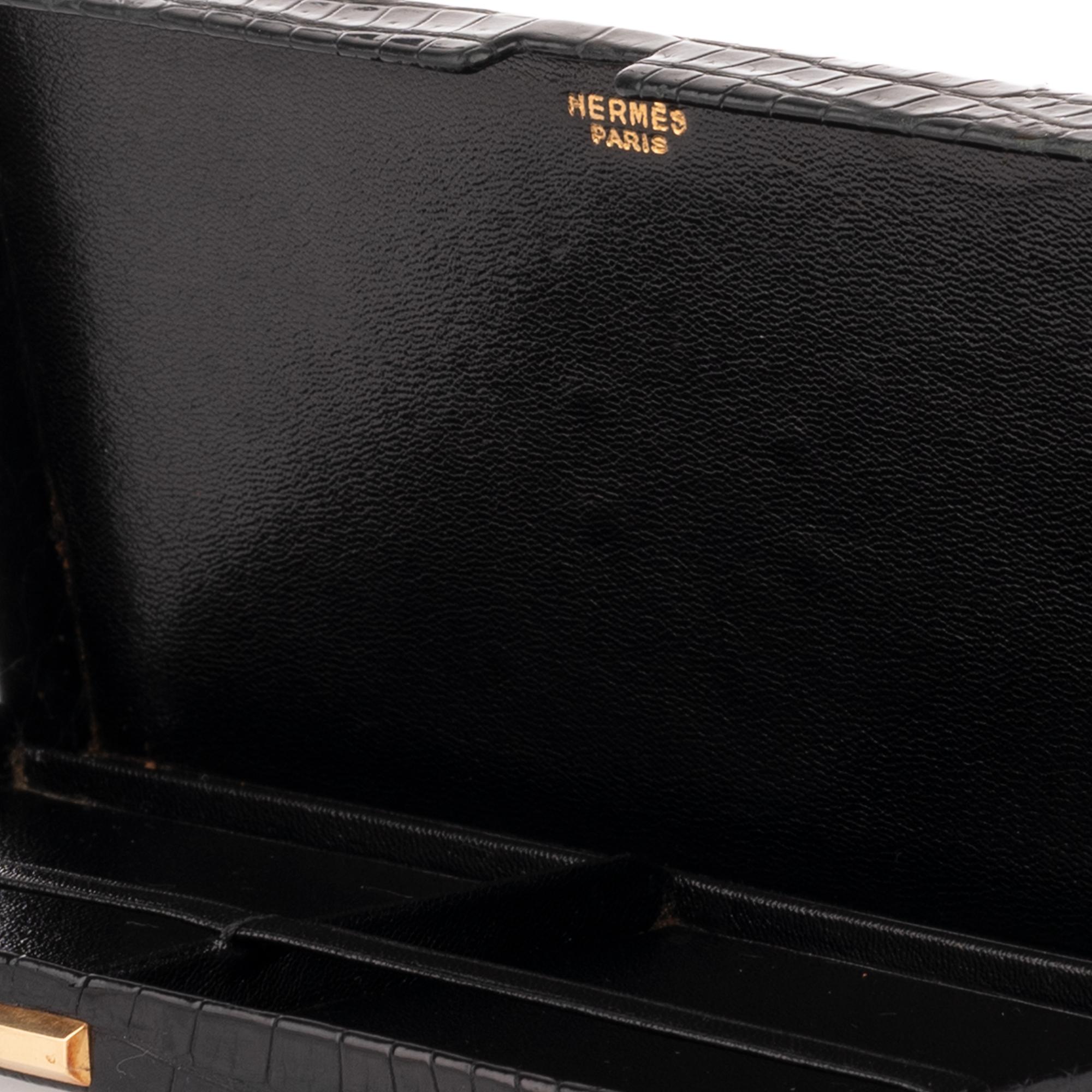 Hermès vintage cigarette box in black crocodile leather ! 3