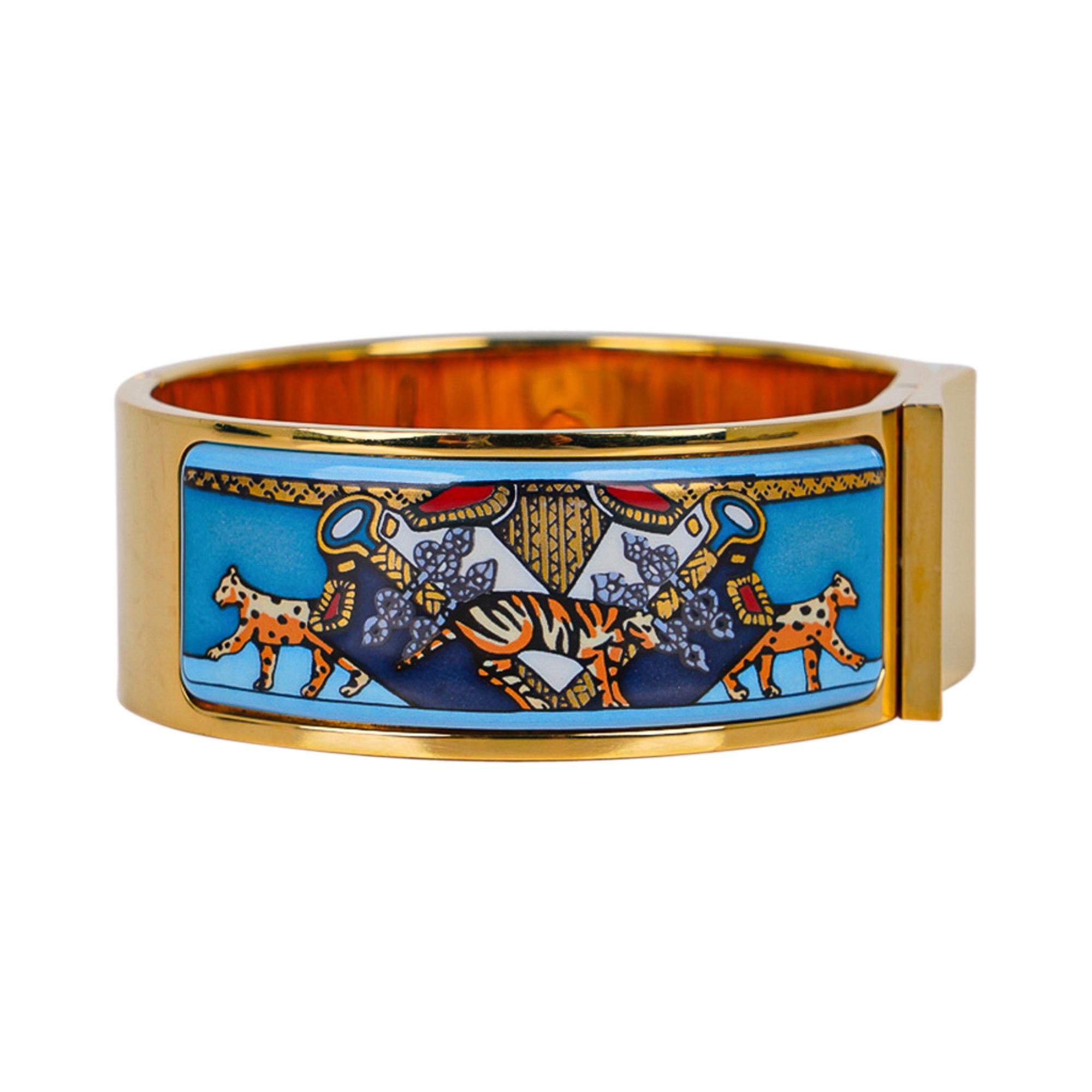Hermes Vintage Clic Clac Snow Leopards PM 65 Enamel Bracelet 3