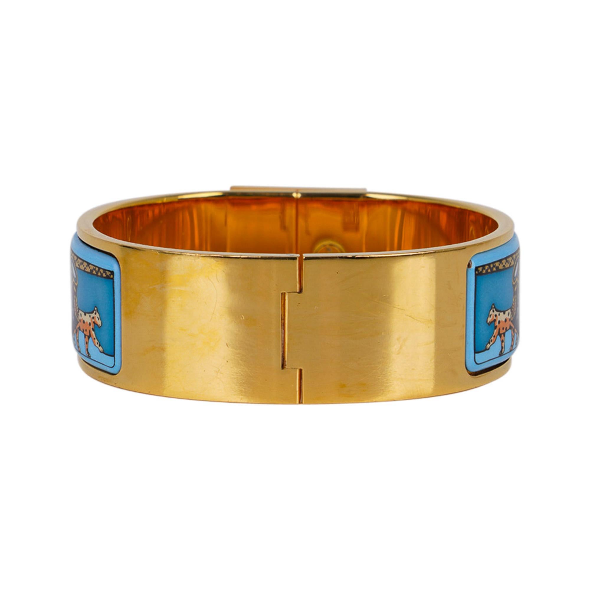 Hermès Bracelet vintage Clic Clac léopards des neiges PM 65 en émail en vente 8