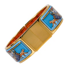 Hermès Bracelet vintage Clic Clac léopards des neiges PM 65 en émail