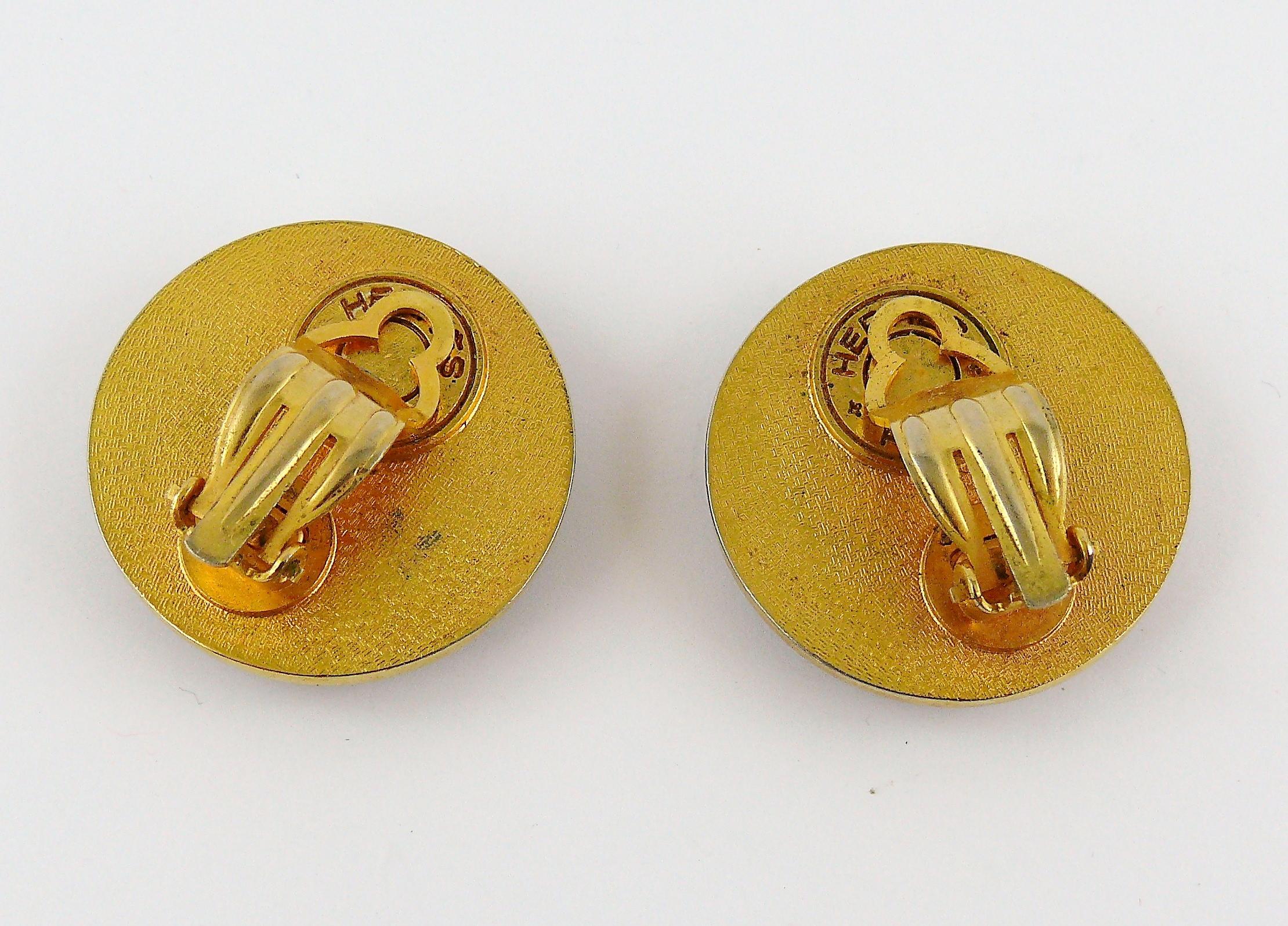 Hermes Vintage Clou de Selle Black Leather Clip-On Earrings In Good Condition In Nice, FR
