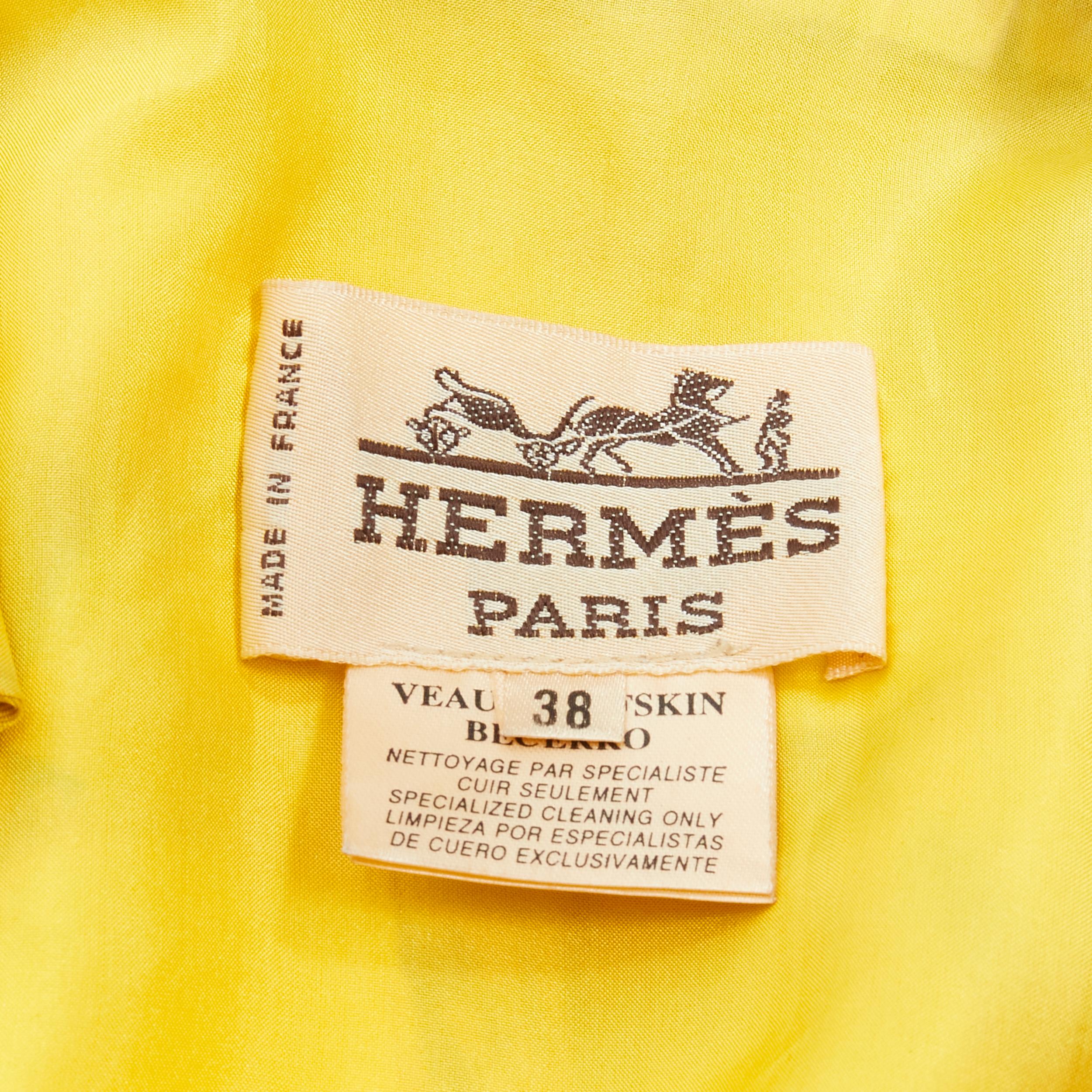 HERMES Vintage Concerto yellow Violinist silk black suede leather vest FR38 S For Sale 2