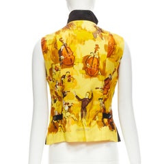 HERMES Vintage Concerto yellow Violinist silk black suede leather vest FR38 S
