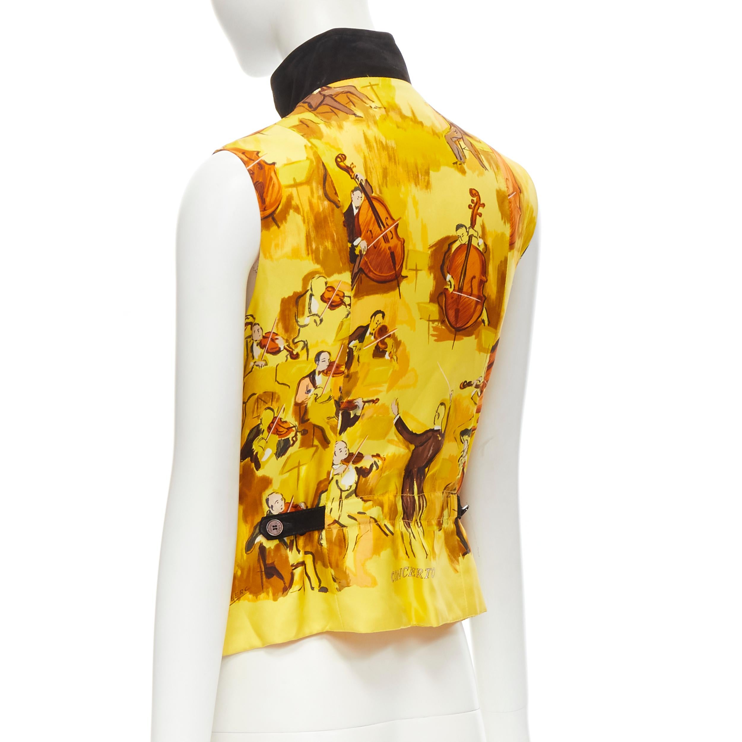 Black HERMES Vintage Concerto yellow Violinist silk black suede leather vest FR38 S