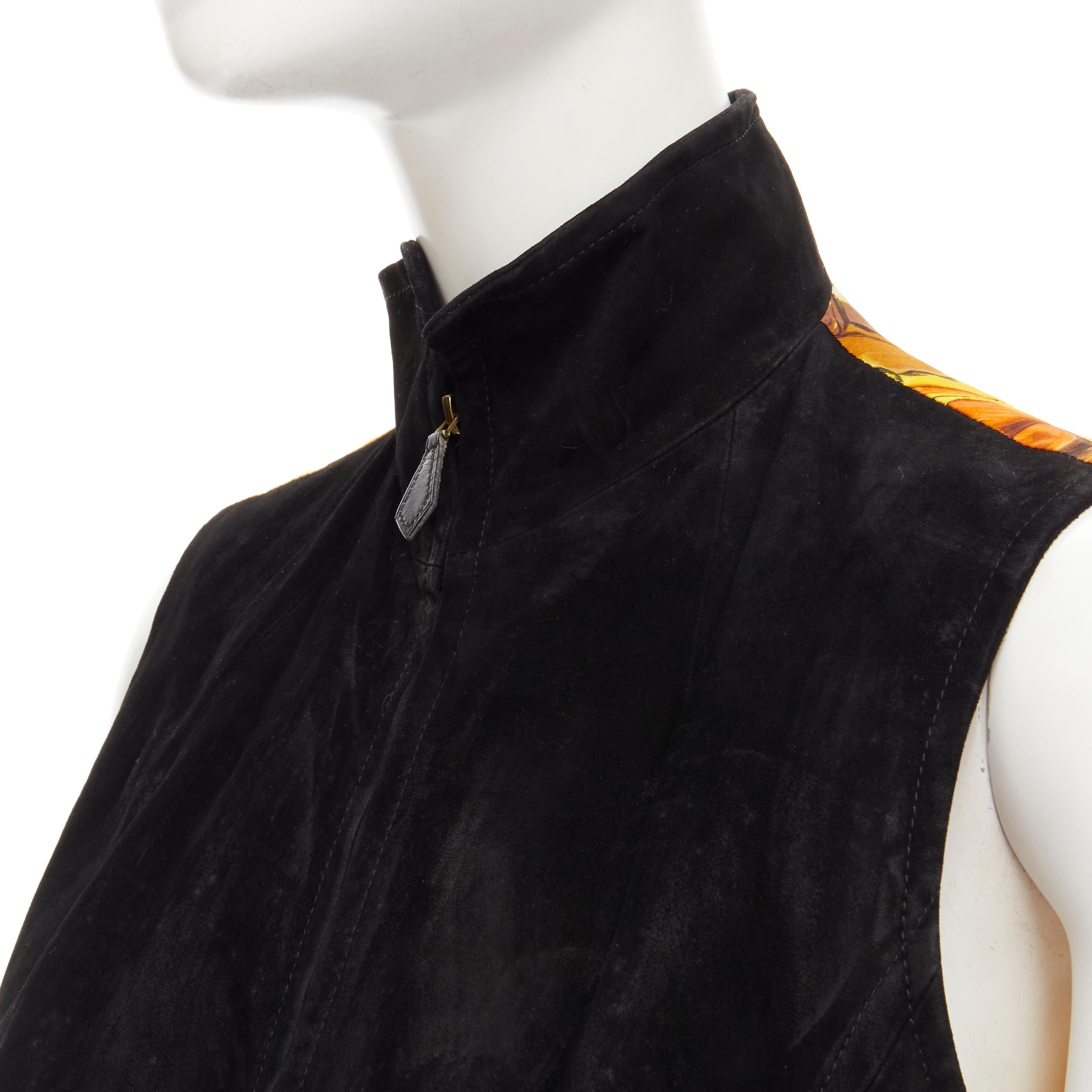 HERMES Vintage Concerto yellow Violinist silk black suede leather vest FR38 S In Good Condition For Sale In Hong Kong, NT