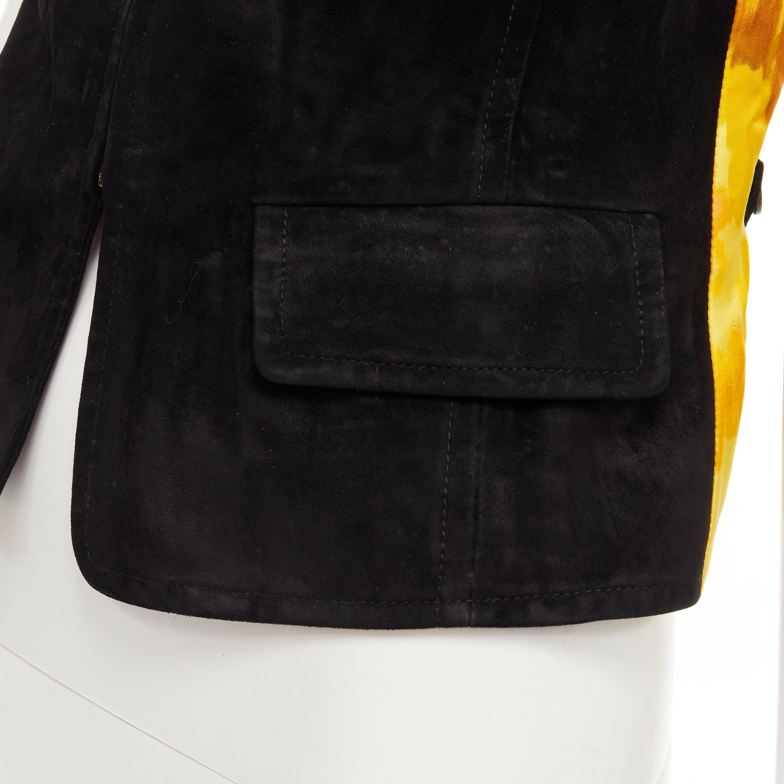 Women's HERMES Vintage Concerto yellow Violinist silk black suede leather vest FR38 S For Sale
