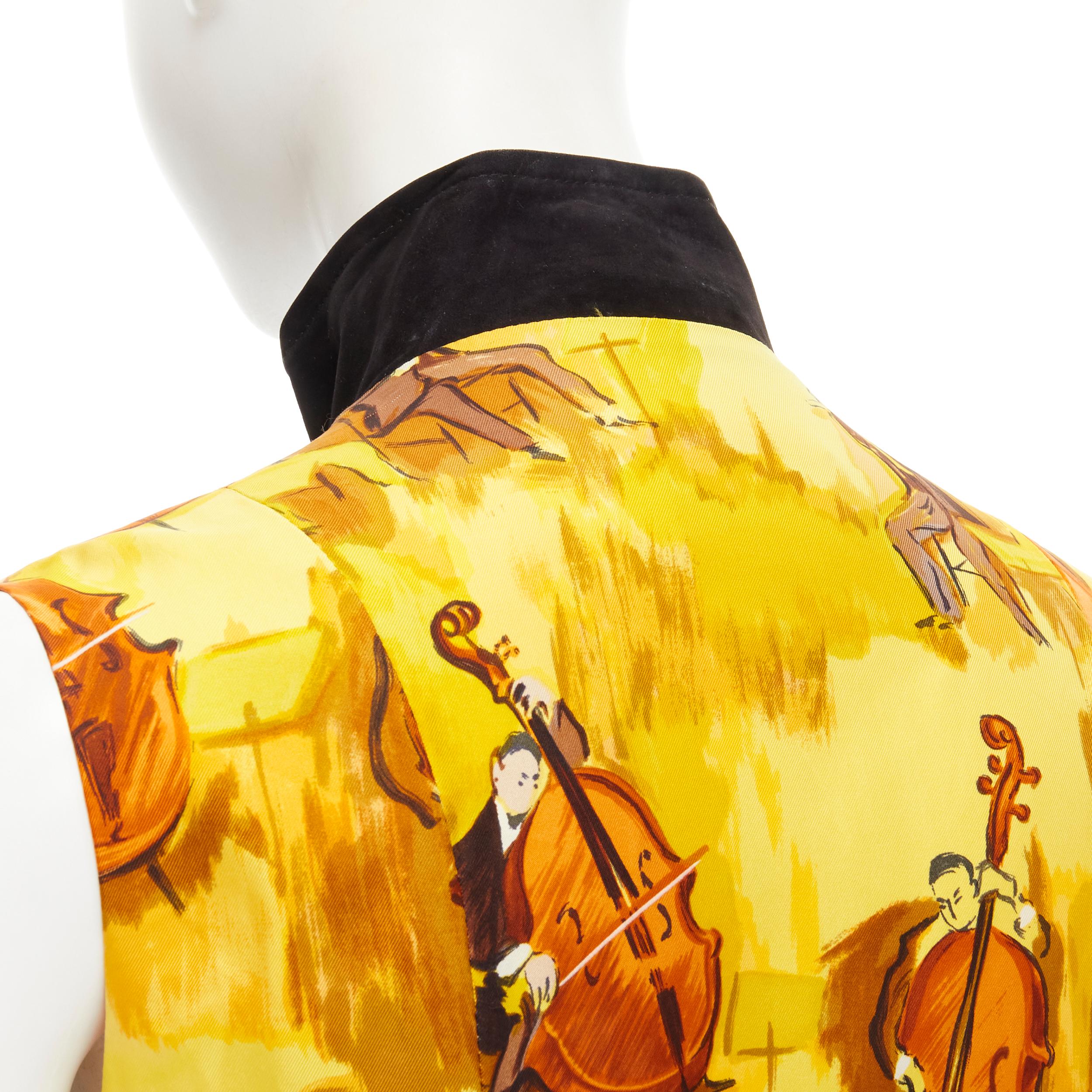 HERMES Vintage Concerto yellow Violinist silk black suede leather vest FR38 S For Sale 1